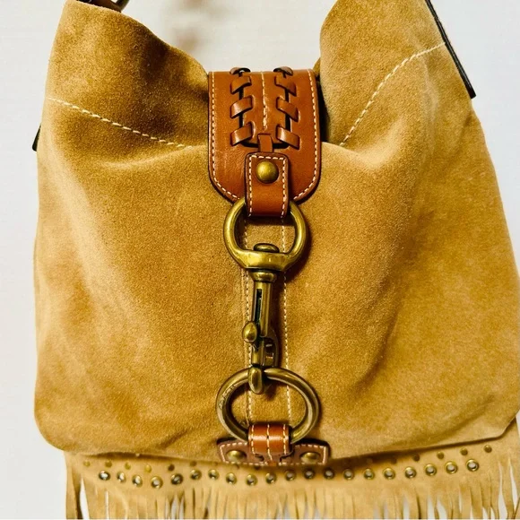 Coach Women s Rare Vintage Fringe Beige Suede Bag W Brass Findings #10401 - Picture 3 of 16